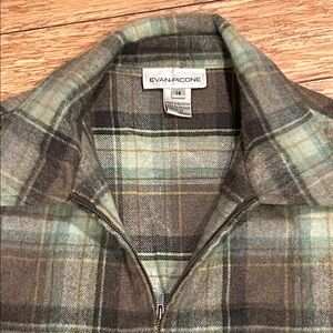 Vintage 90’s Evan Picone Wool Blend Green & Brown Plaid Shacket w/Pockets 14